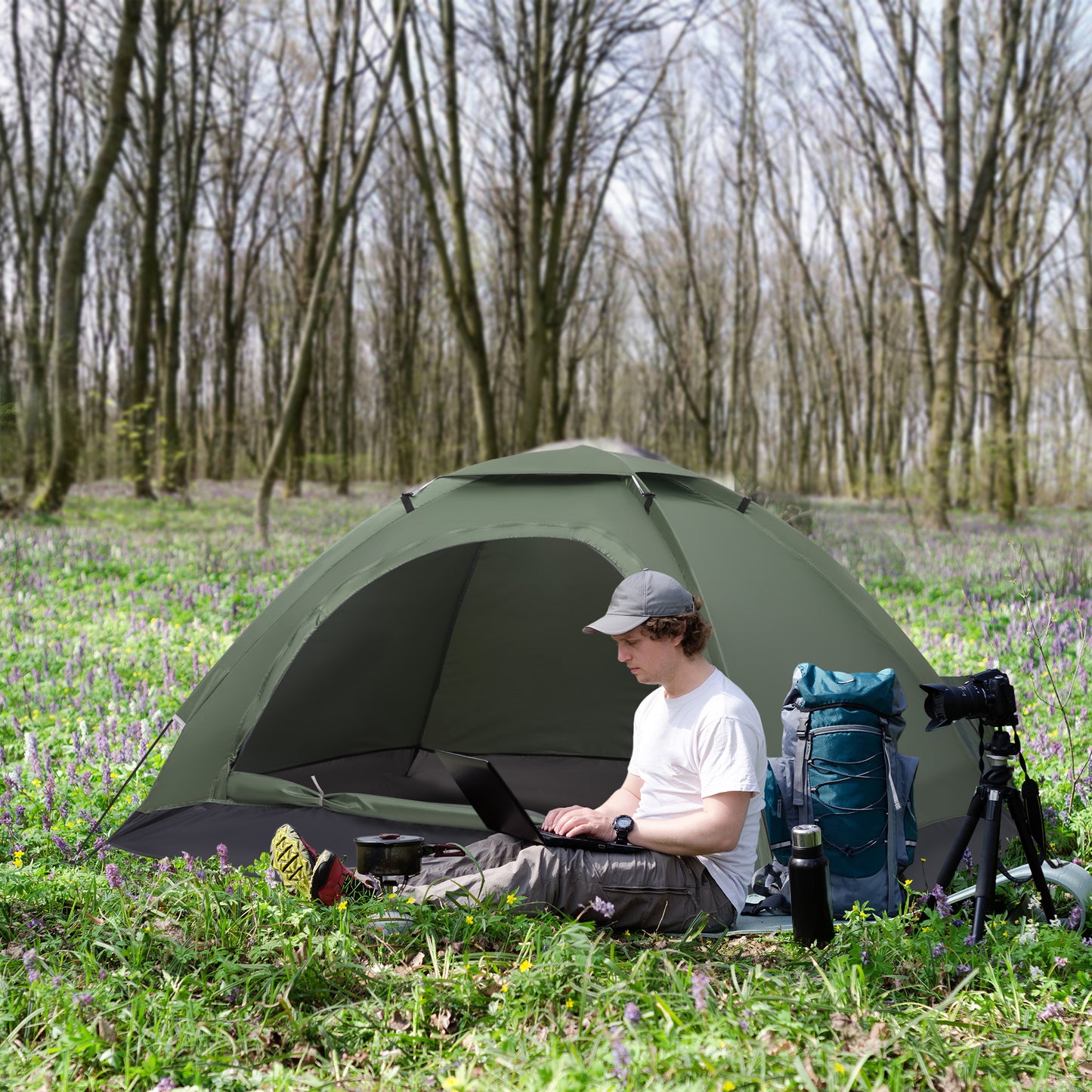 2 Person Camping Tent, Camouflage Tent with Zipped Doors