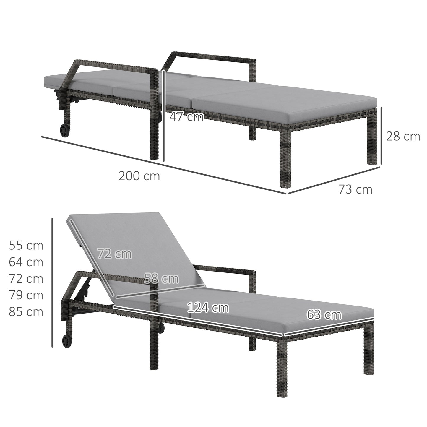 Outdoor Sun Lounger, Rattan Wicker Chaise Recliner