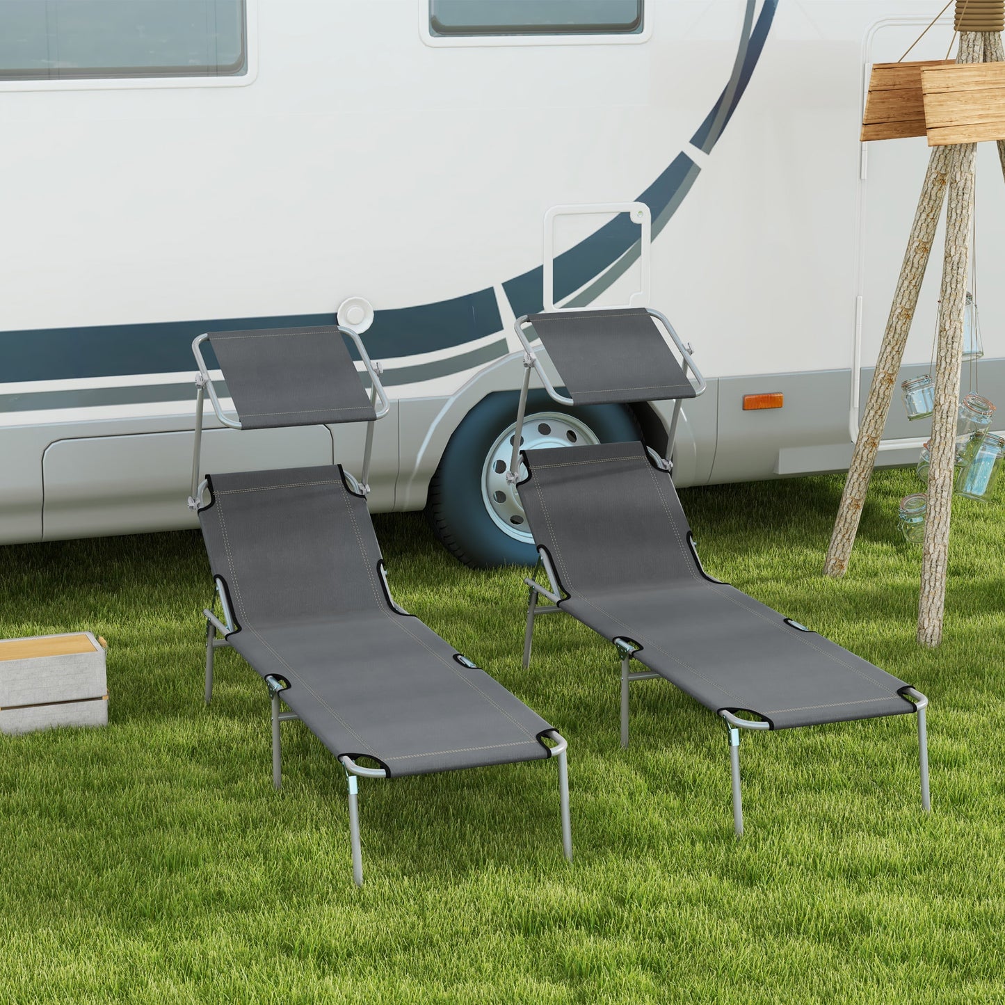 Folding Sun Lounger with Canopy