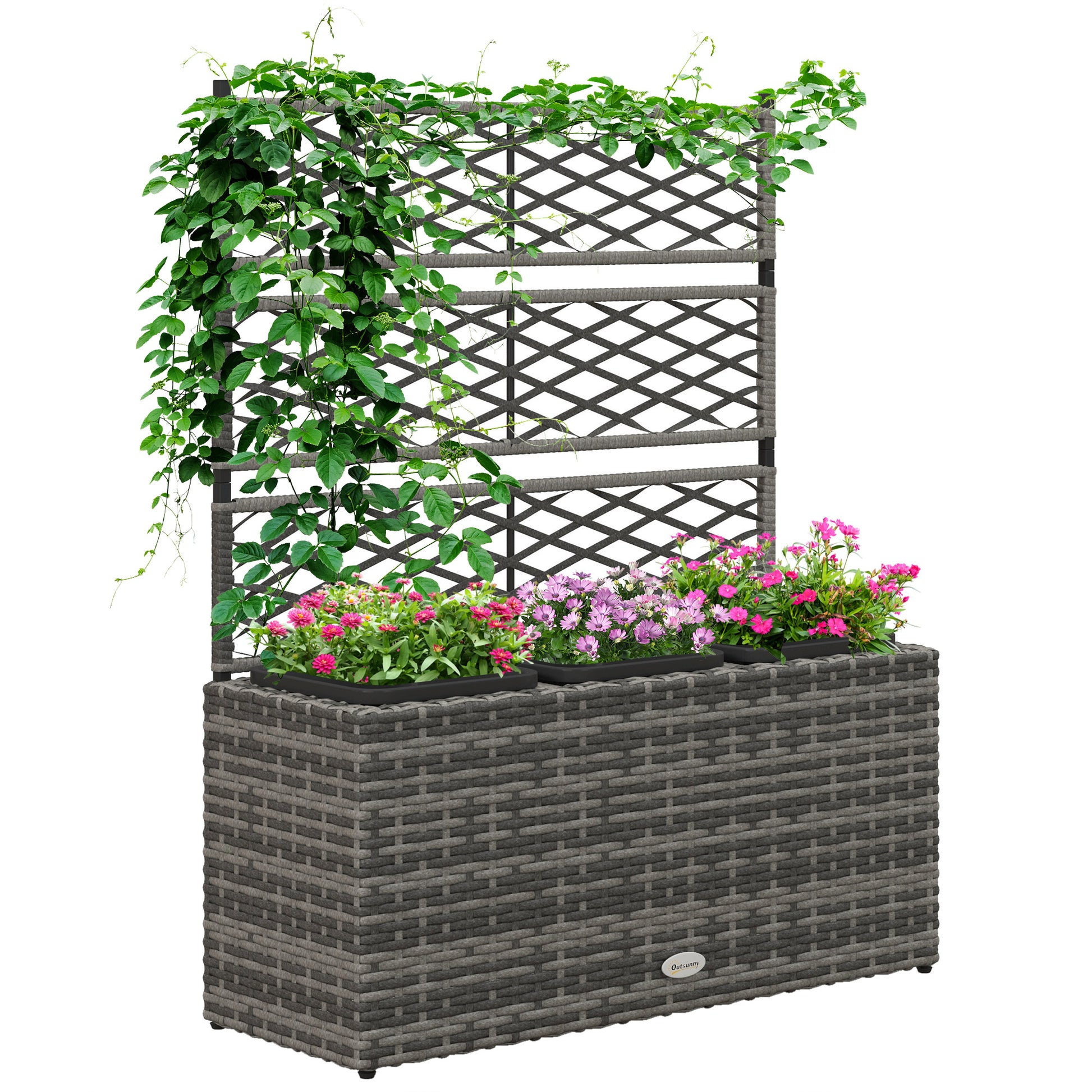 33L Garden PE Rattan Planter with Trellis