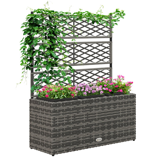 33L Garden PE Rattan Planter with Trellis