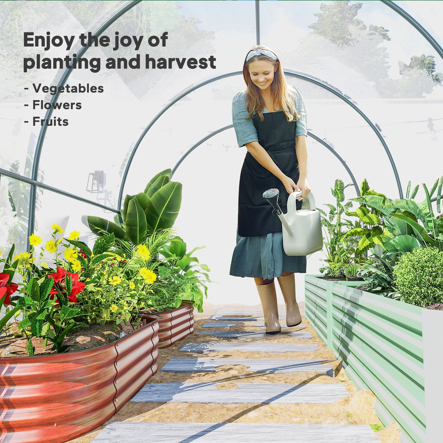 Polytunnel Greenhouse Walk-in Grow House with Plasric Cover, Door