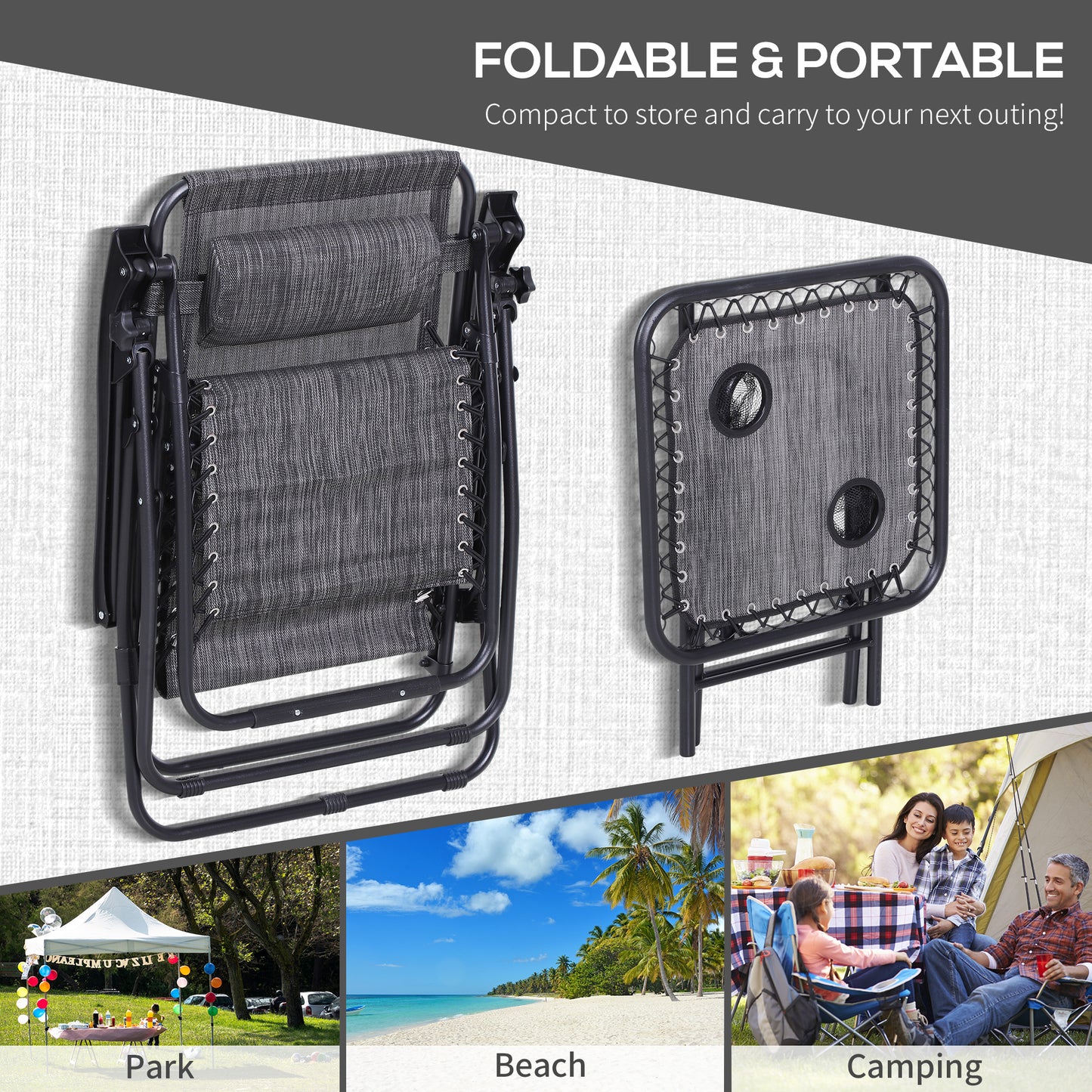 3pcs Folding Zero Gravity Chairs Sun Lounger Table Set w/ Cup