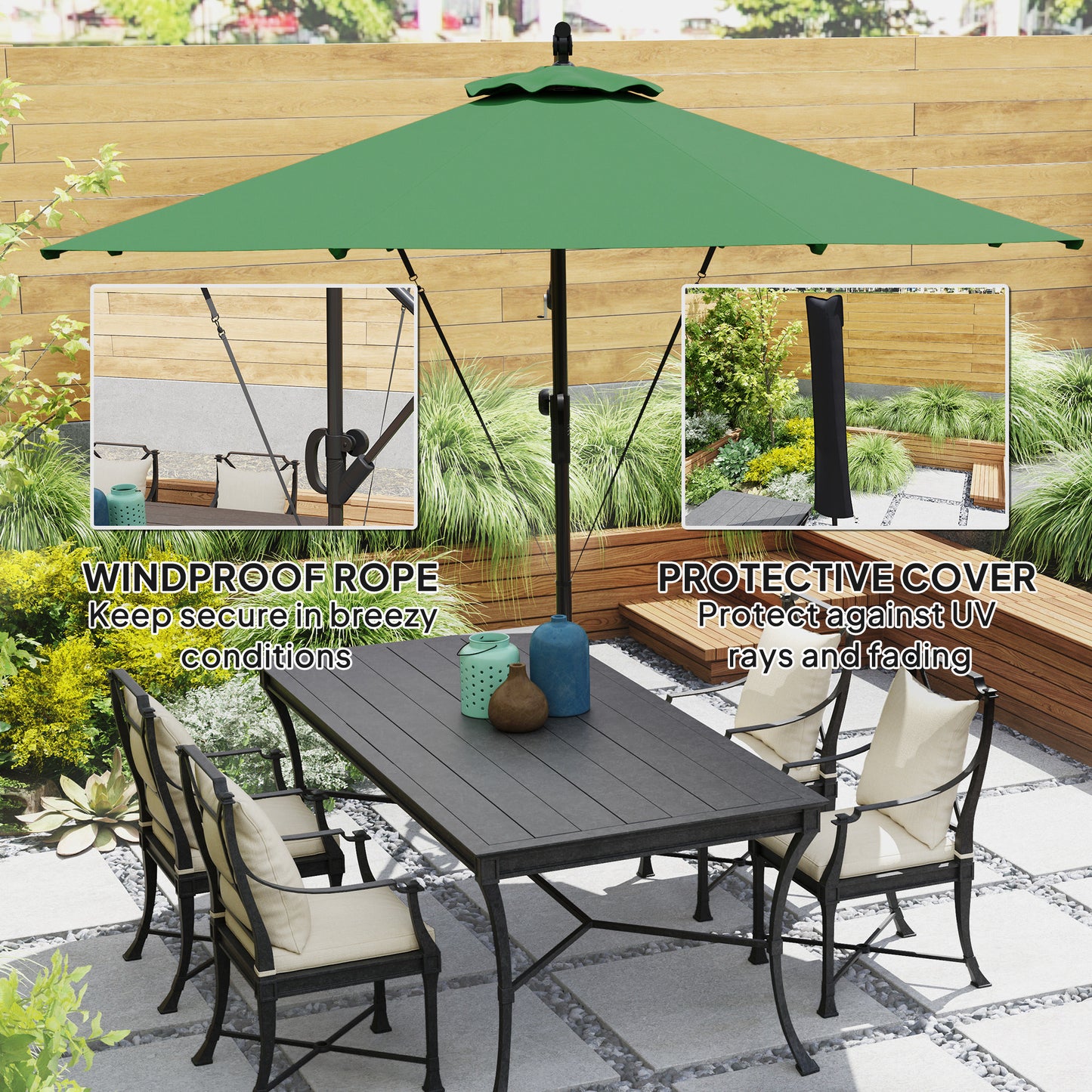3(m) Garden Cantilever Parasol with Cover and Wind Protection Strap