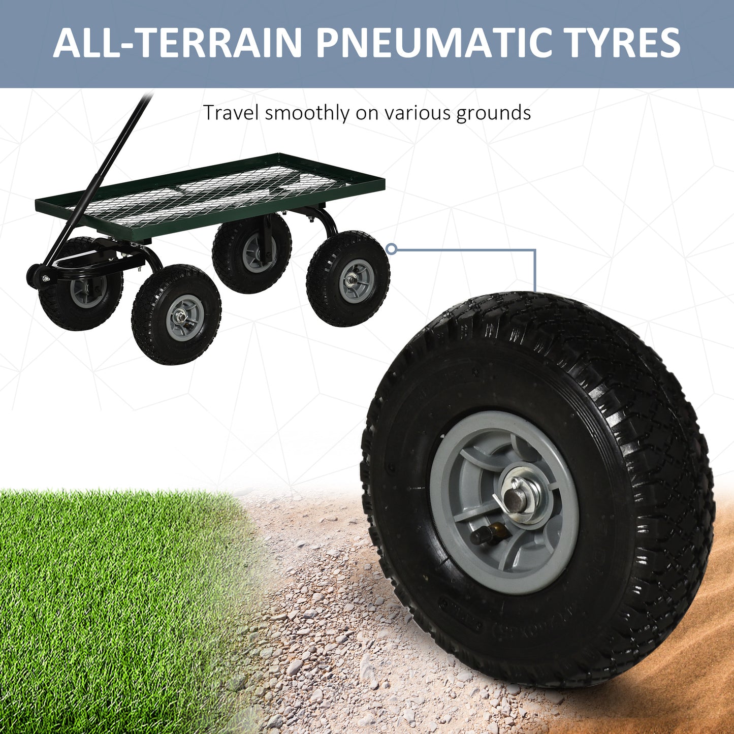 Garden Trolley Cart, Heavy Duty Garden Cart with Metal Frame