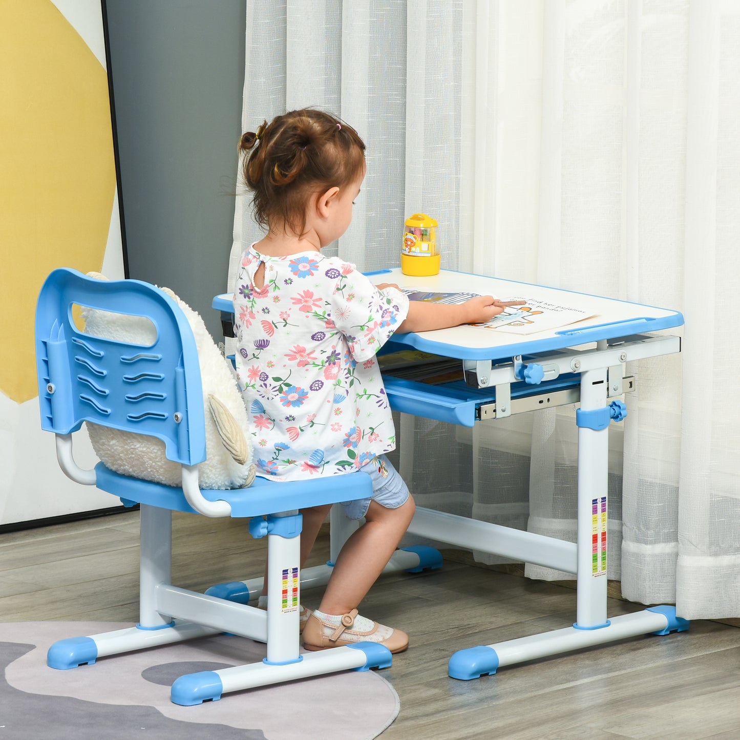 Kids Desk and Chair Set, Height Adjustable Student Writing Desk