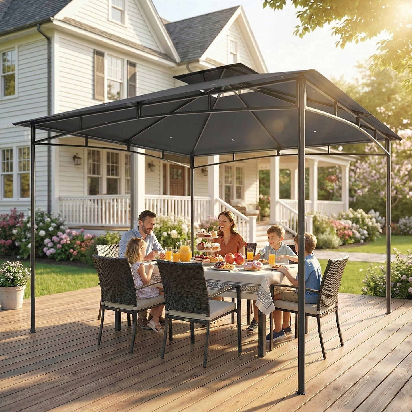 3 x 3 m Gazebo, Garden Gazebo with 2-Tier Roof, Metal Frame