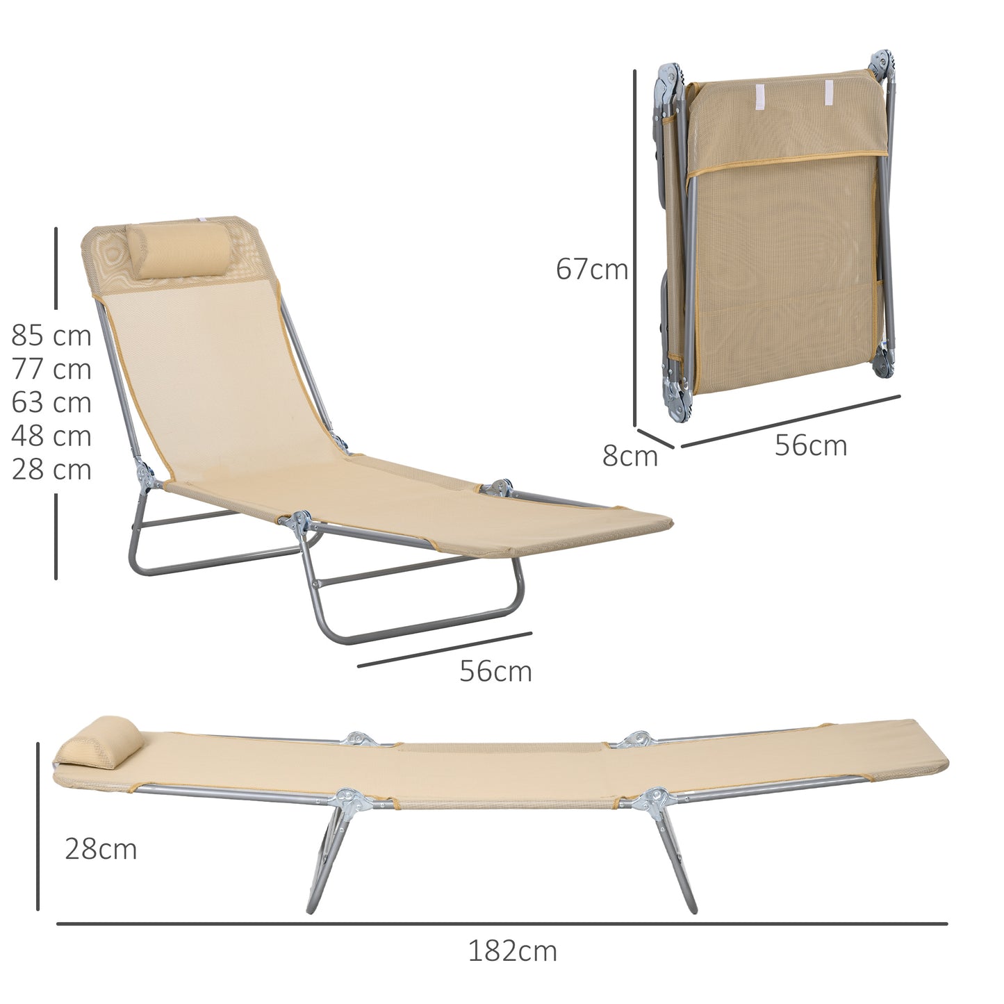 Set of Two Steel Frame Sun Loungers, with Reclining Backs (2)