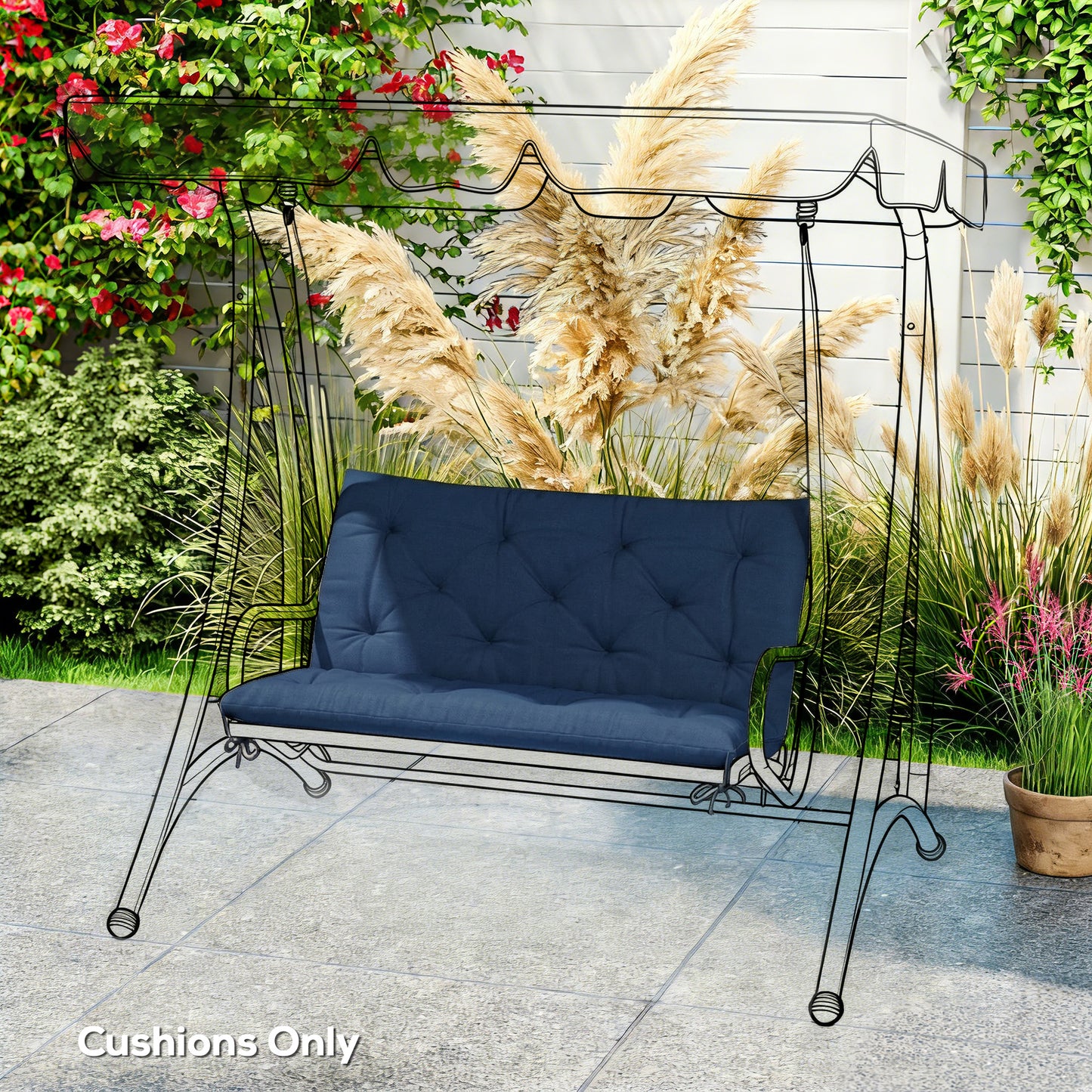 2 Seater Bench Pad, Garden Chair Cushion with Back and Ties