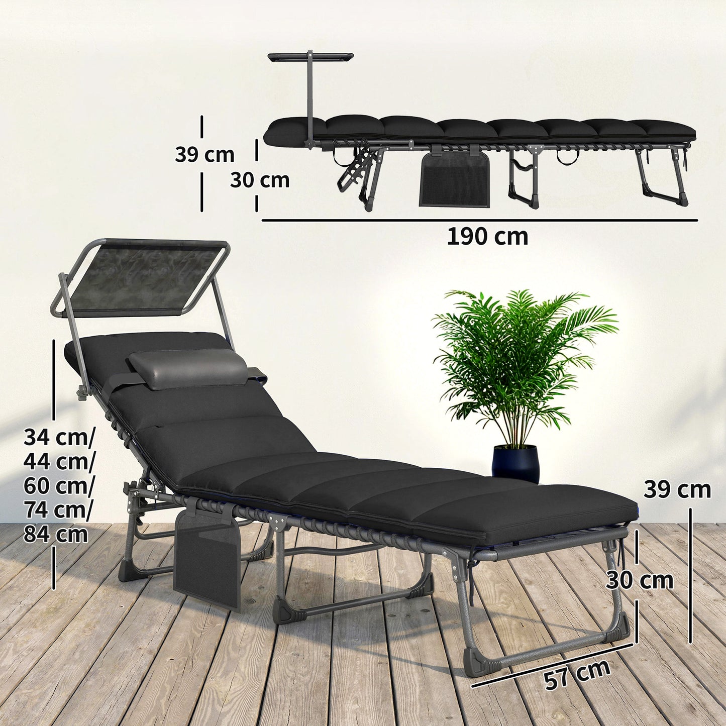 Folding Sun Loungers Set of 2 with Canopy