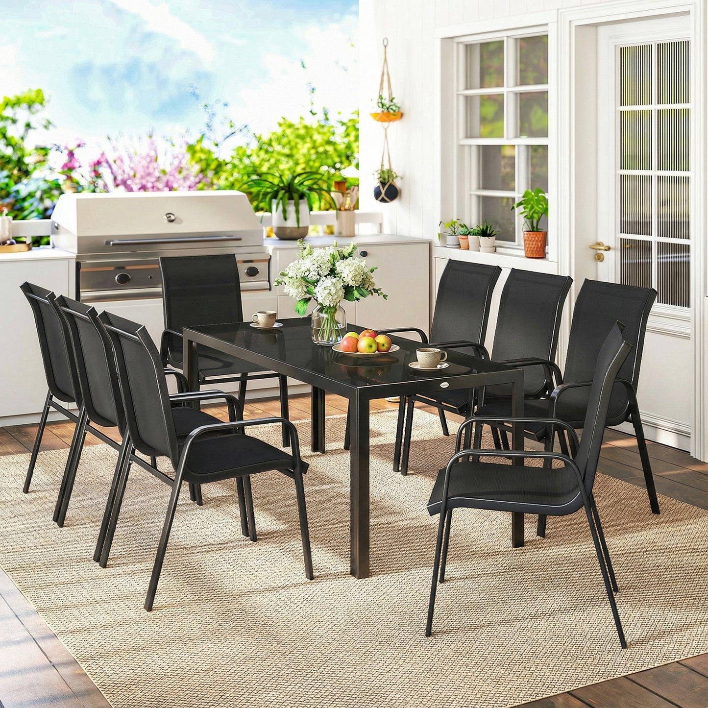 9 Pieces Garden Dining Set, Outdoor Table and Chairs Set for 8