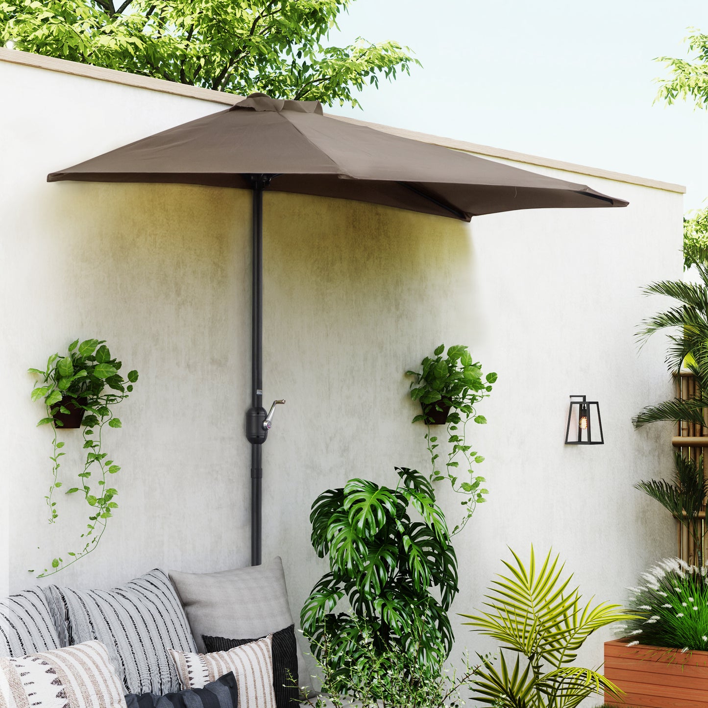 2.7m Balcony Half Parasol Garden Outdoor Umbrella 5 Steel Ribs