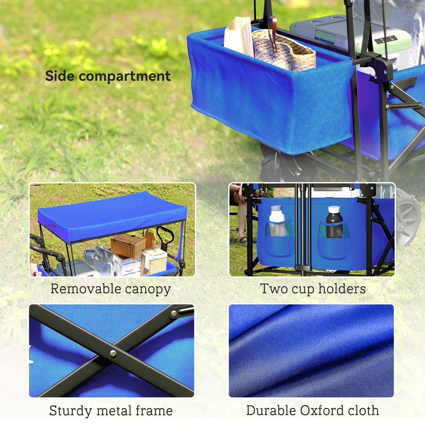 Folding Trolley Cart Storage Wagon Beach Trailer 4 Wheels