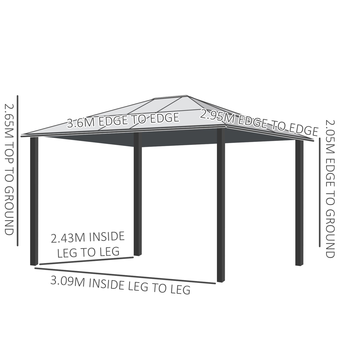 3 x 3.6(m) Hardtop Gazebo Canopy with Polycarbonate Roof