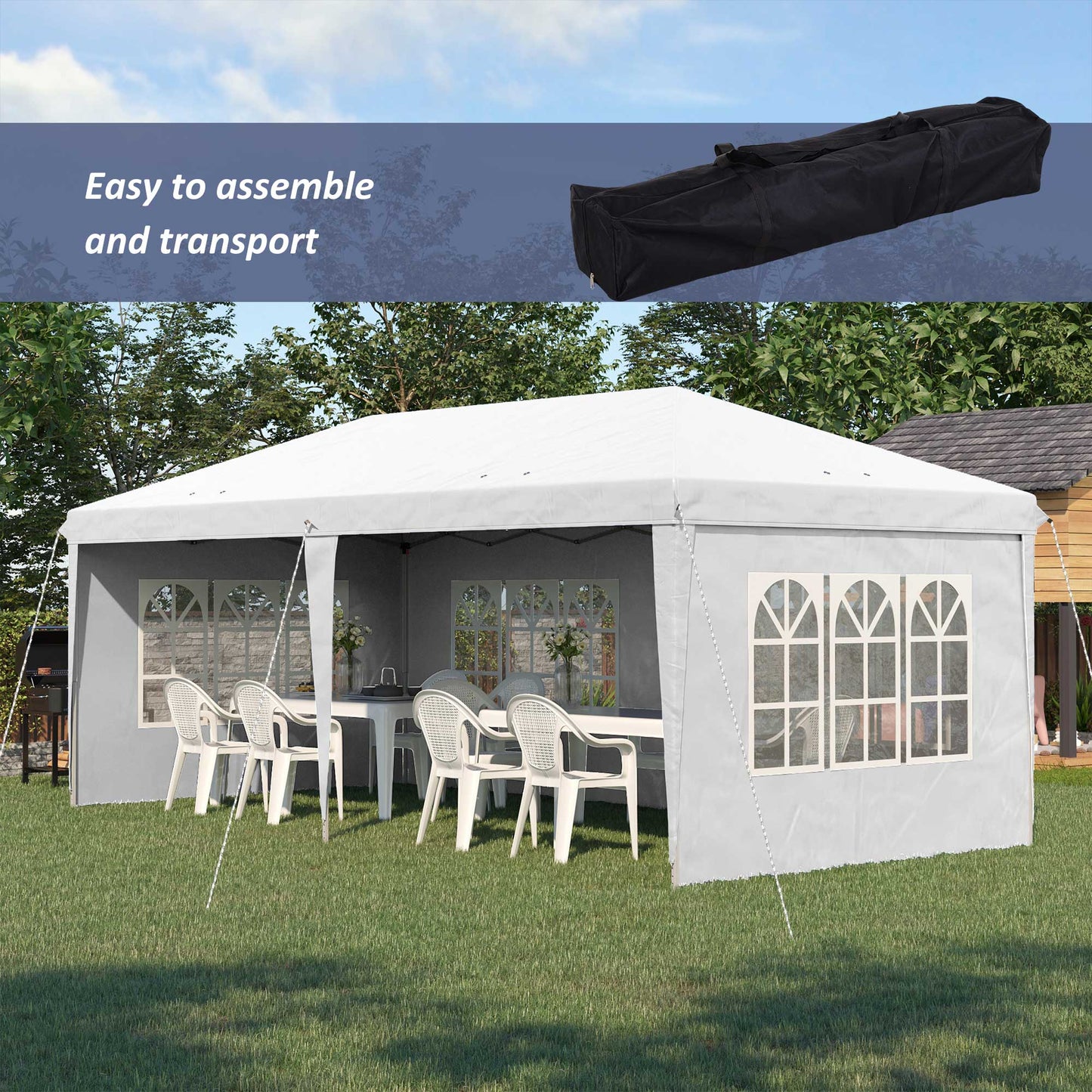 3 x 6m Pop Up Gazebo, Height Adjustable Marquee Party Tent
