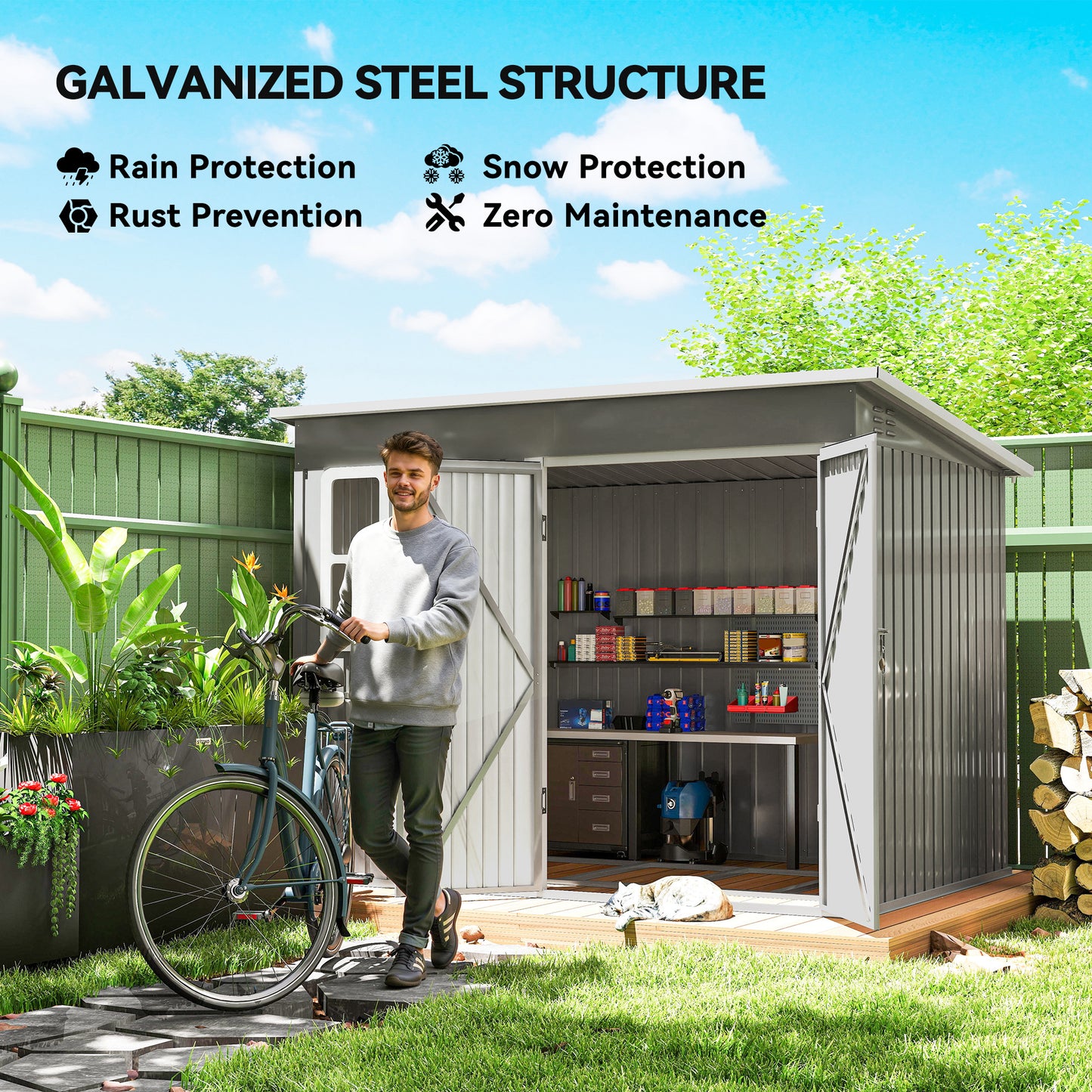8.5 x 6ft Storage Shed Galvanised Steel Garden Shed