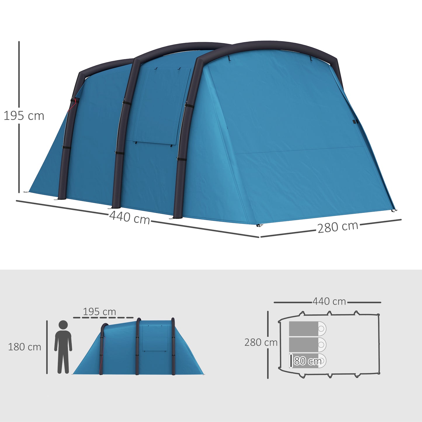 Inflatable 3-4 Man Tunnel Tent w/ Air Pump, Living Area & Vestibule