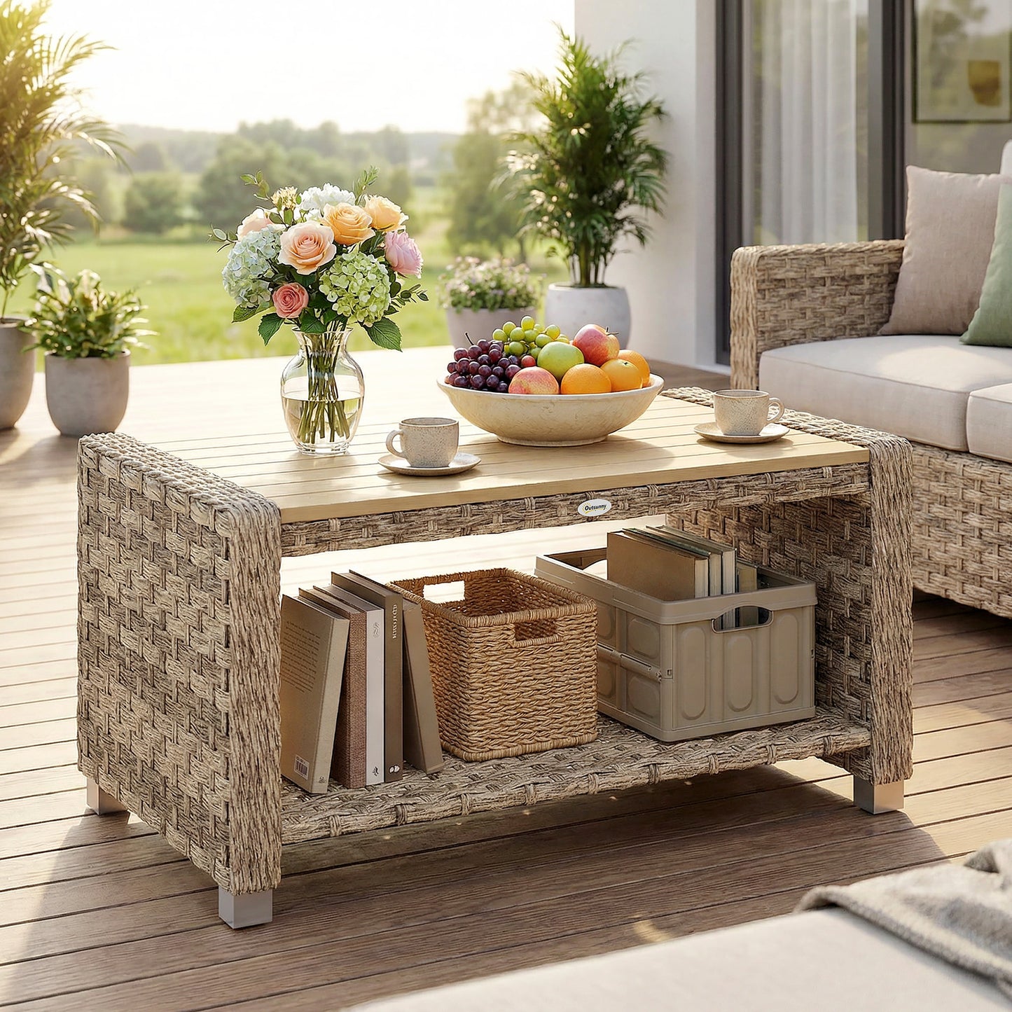 Outdoor Coffee Table with Storage Shelf