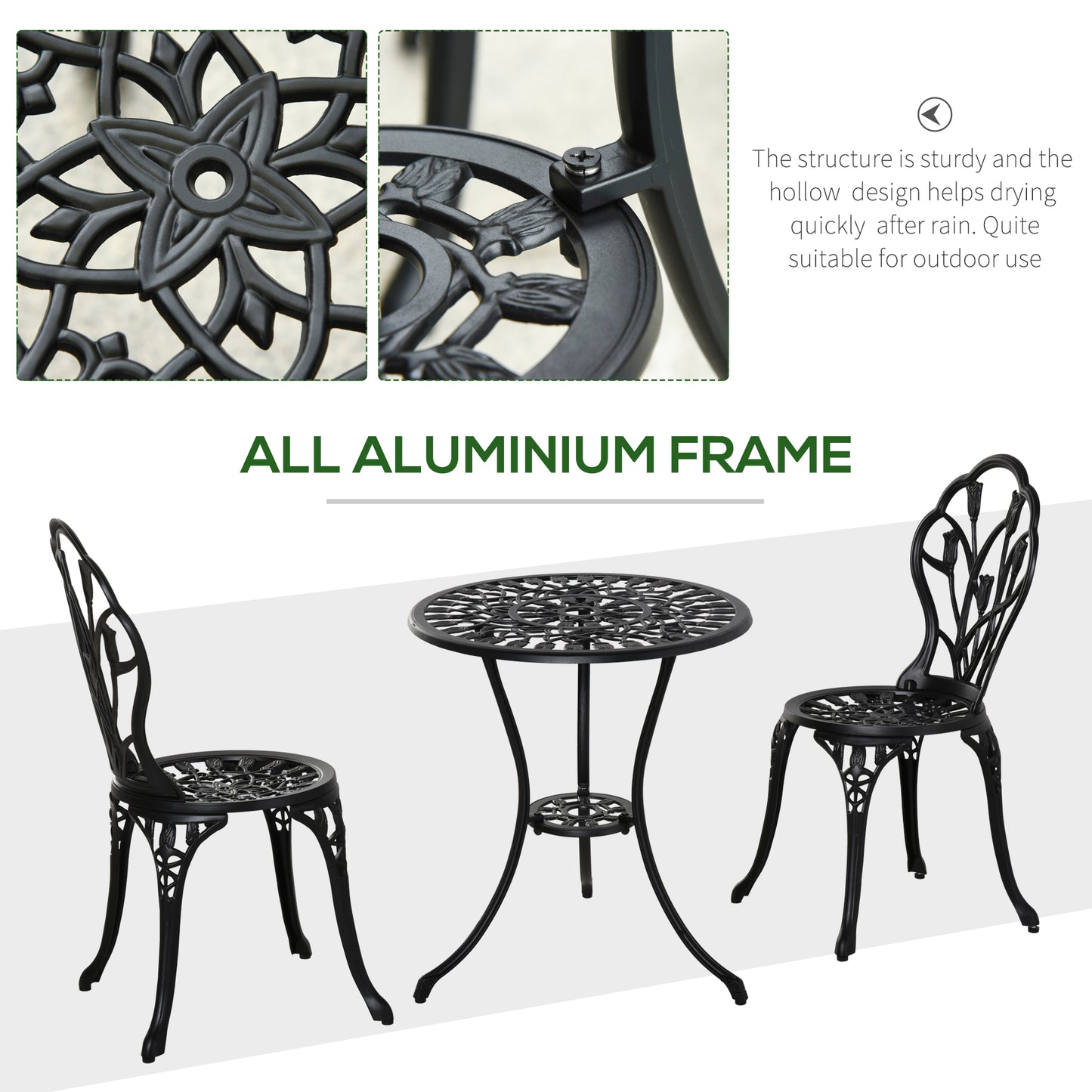 Three-Piece Aluminium Floral Bistro Garden Set