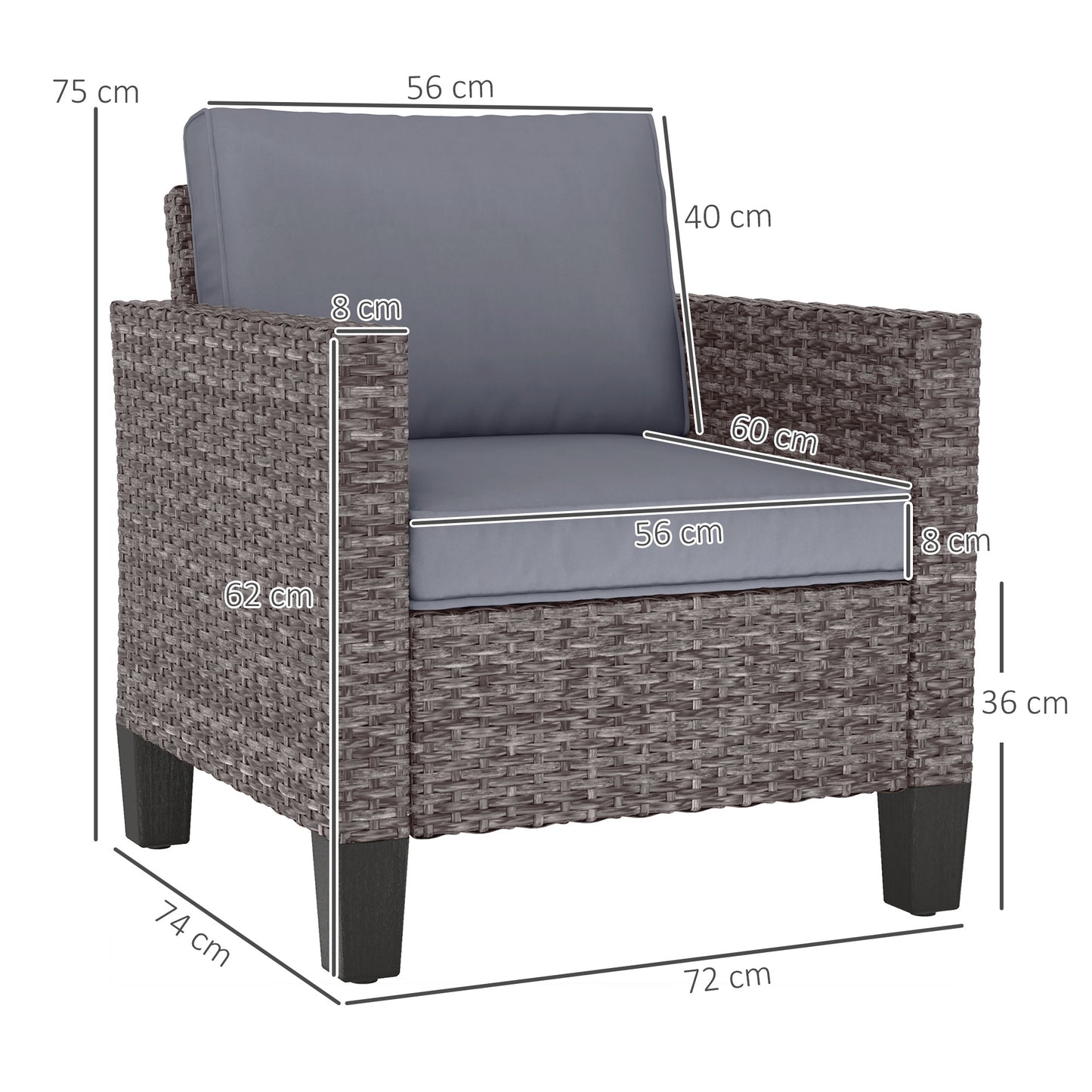 Single Rattan Armchair, with Cushions