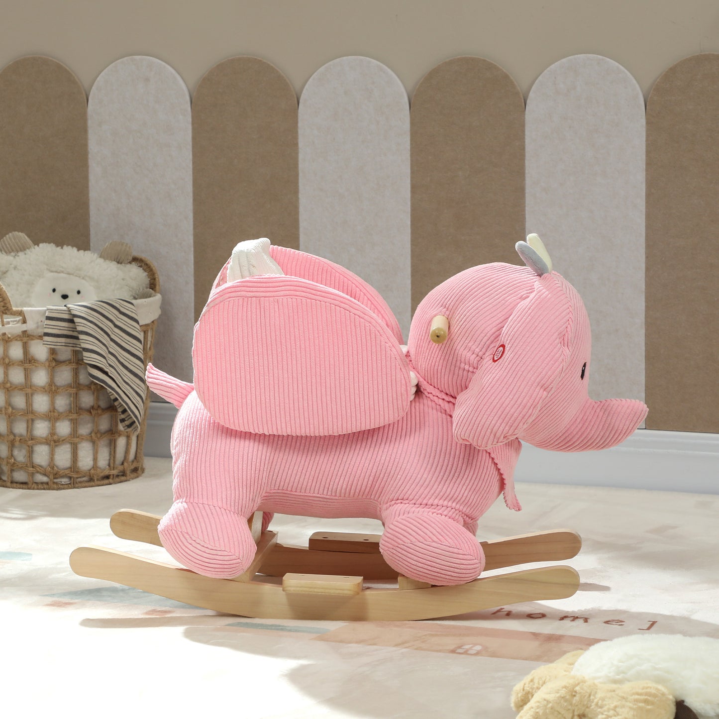 Kids Rocking Horse, Baby Ride on Elephant Rocker with Safety Belt