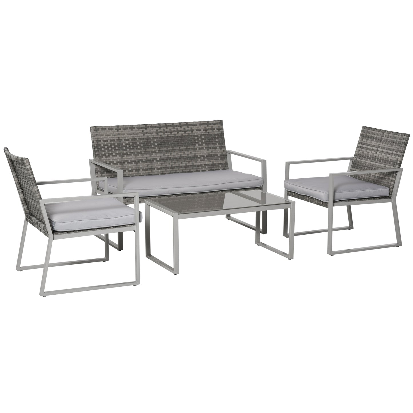 4PC Rattan Garden Furniture Set 2 Single Sofa Arm Chairs 1 Bench