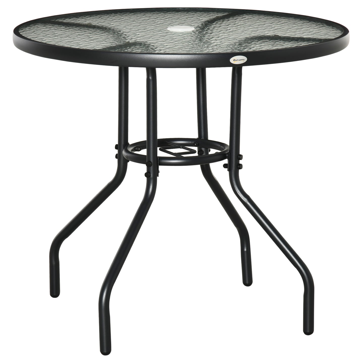 Outdoor φ80cm Round Dining Table Tempered Glass Top Steel Frame
