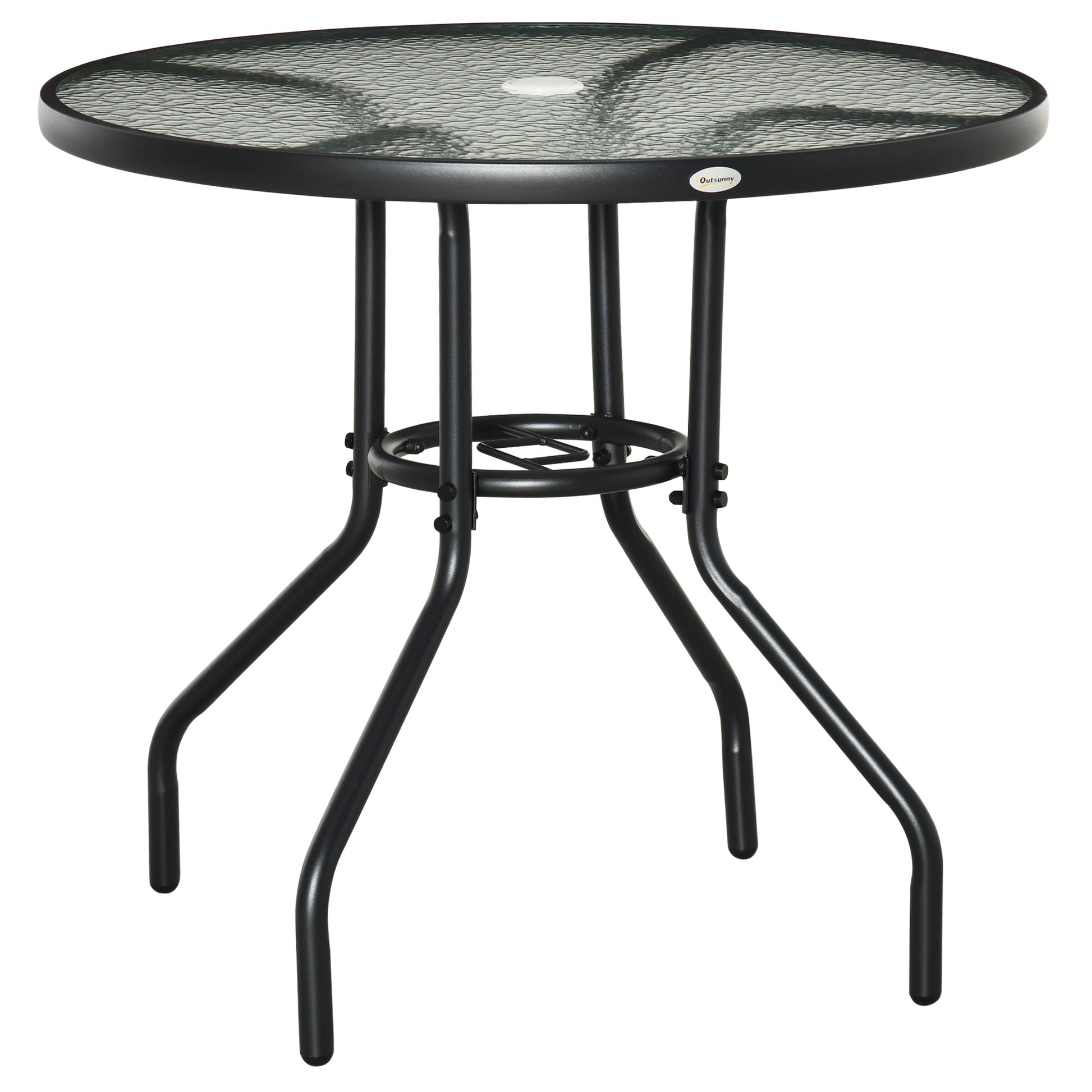 Outdoor φ80cm Round Dining Table Tempered Glass Top Steel Frame