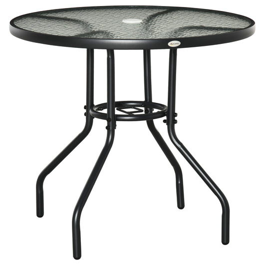 Outdoor φ80cm Round Dining Table Tempered Glass Top Steel Frame