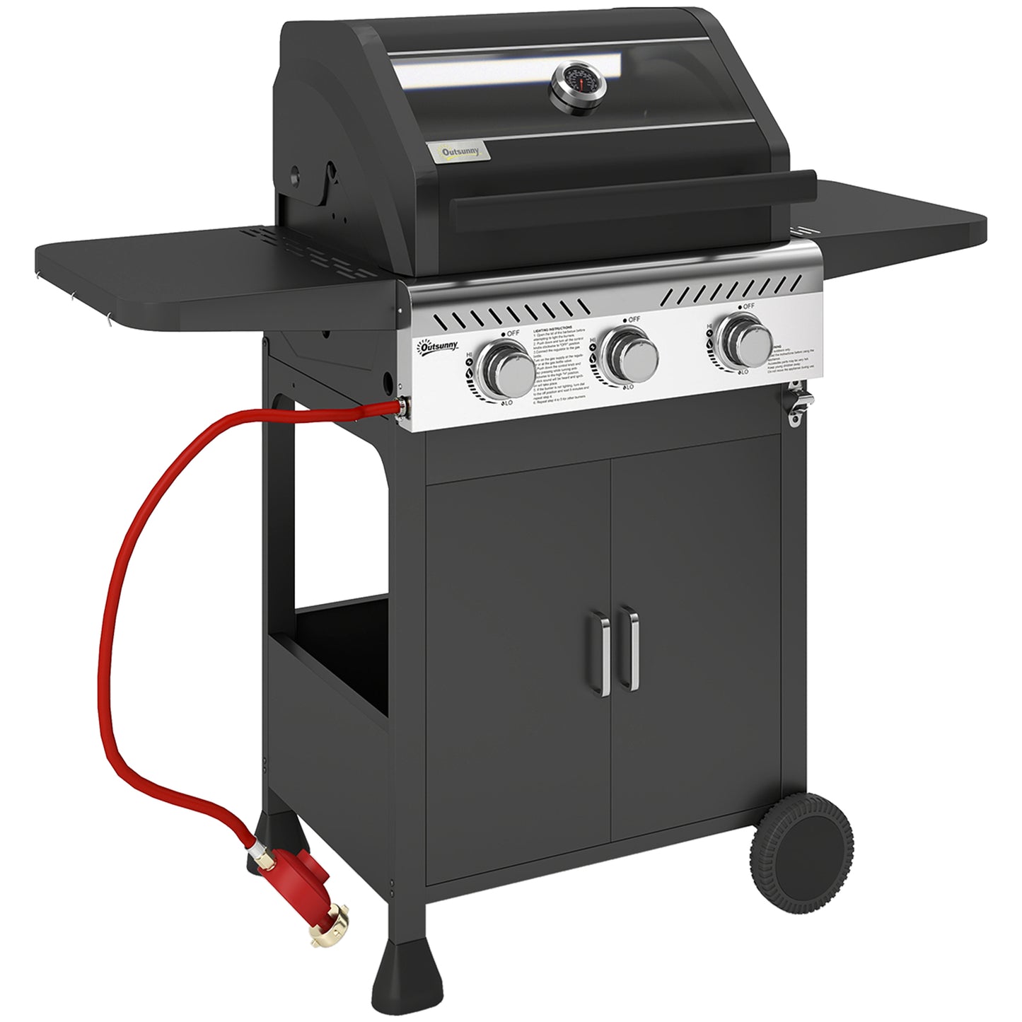 7.5kW Three-Burner Gas BBQ Grill, with See-Through Lid