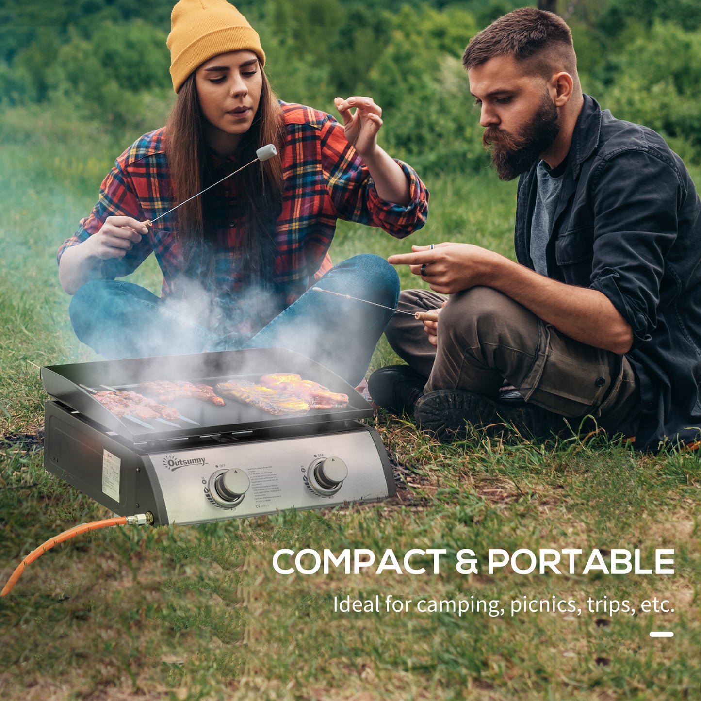 Portable Tabletop Gas Plancha Grill w/ 2 Stainless Steel Burner, 5kW