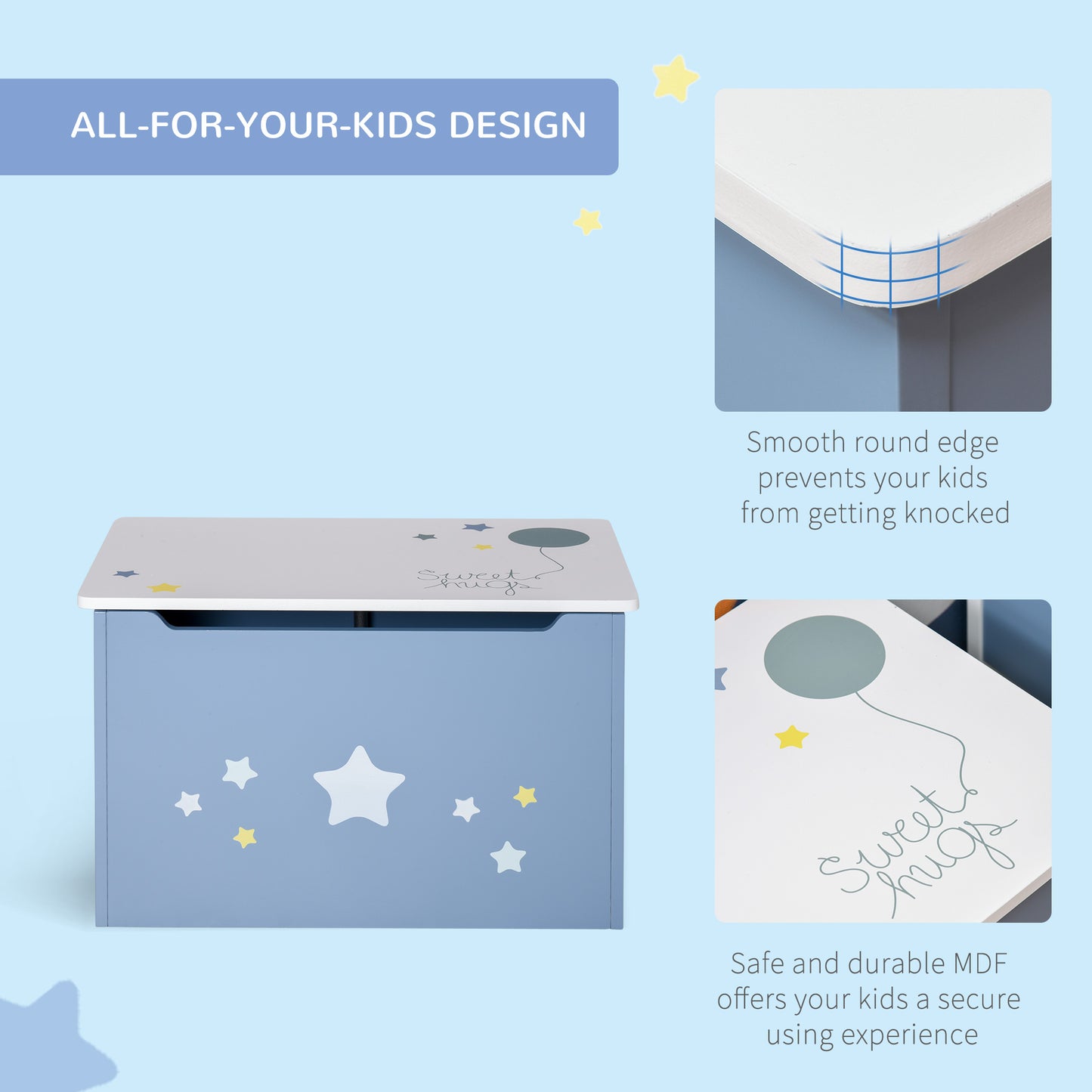 Kids Wooden Toy Box Children Storage Chest Organiser Side Handle