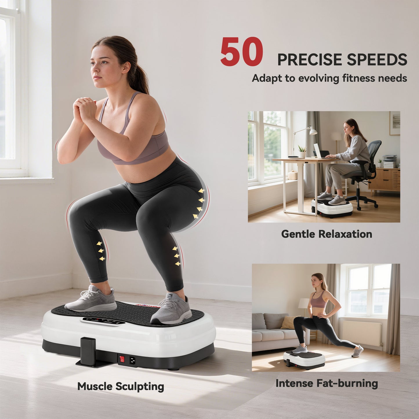 Vibration Plate, with Adjustable/Removable Handle, Preset Modes