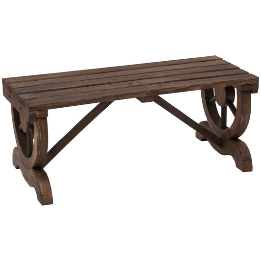 Garden Rustic Wooden Bench Wheel-Shaped Legs Slatted Seat Stable