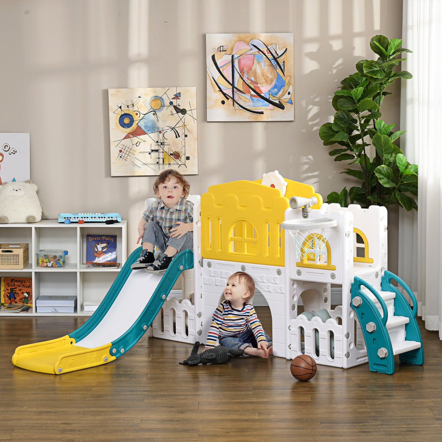 7-in-1 Toddler Slide for Ages 1-3 Years with Basketball Hoop