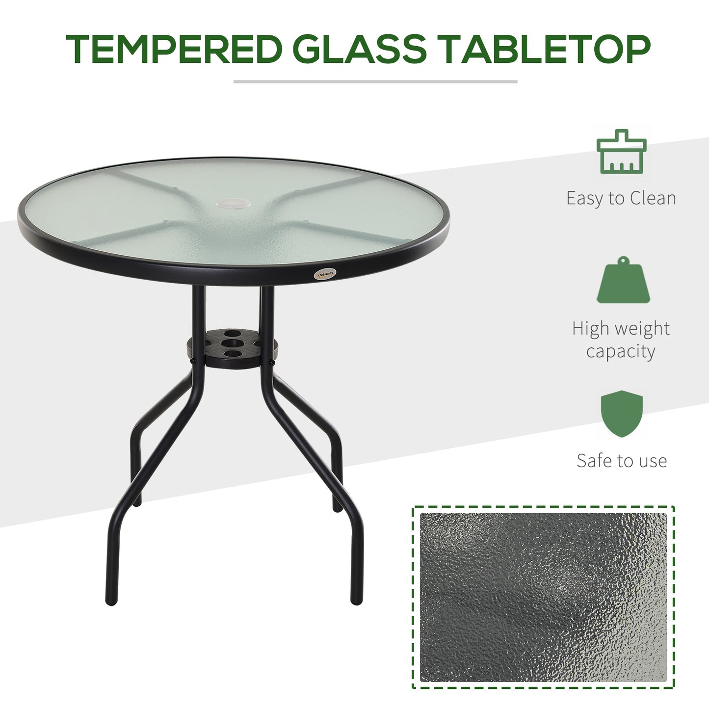 80 cm Round Garden Dining Table with Parasol Hole for 4