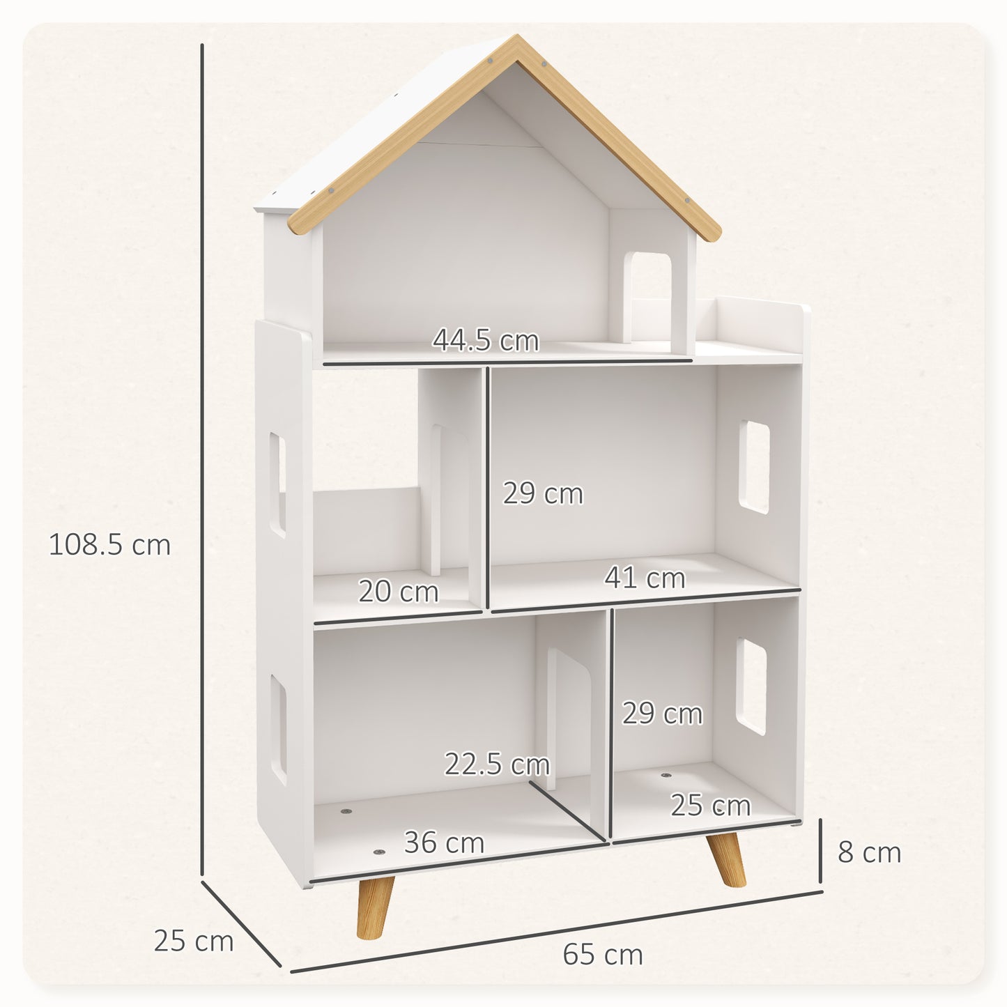 Three-Tier Toy Storage Shelf, Kids Bookcase, with Six Cubes
