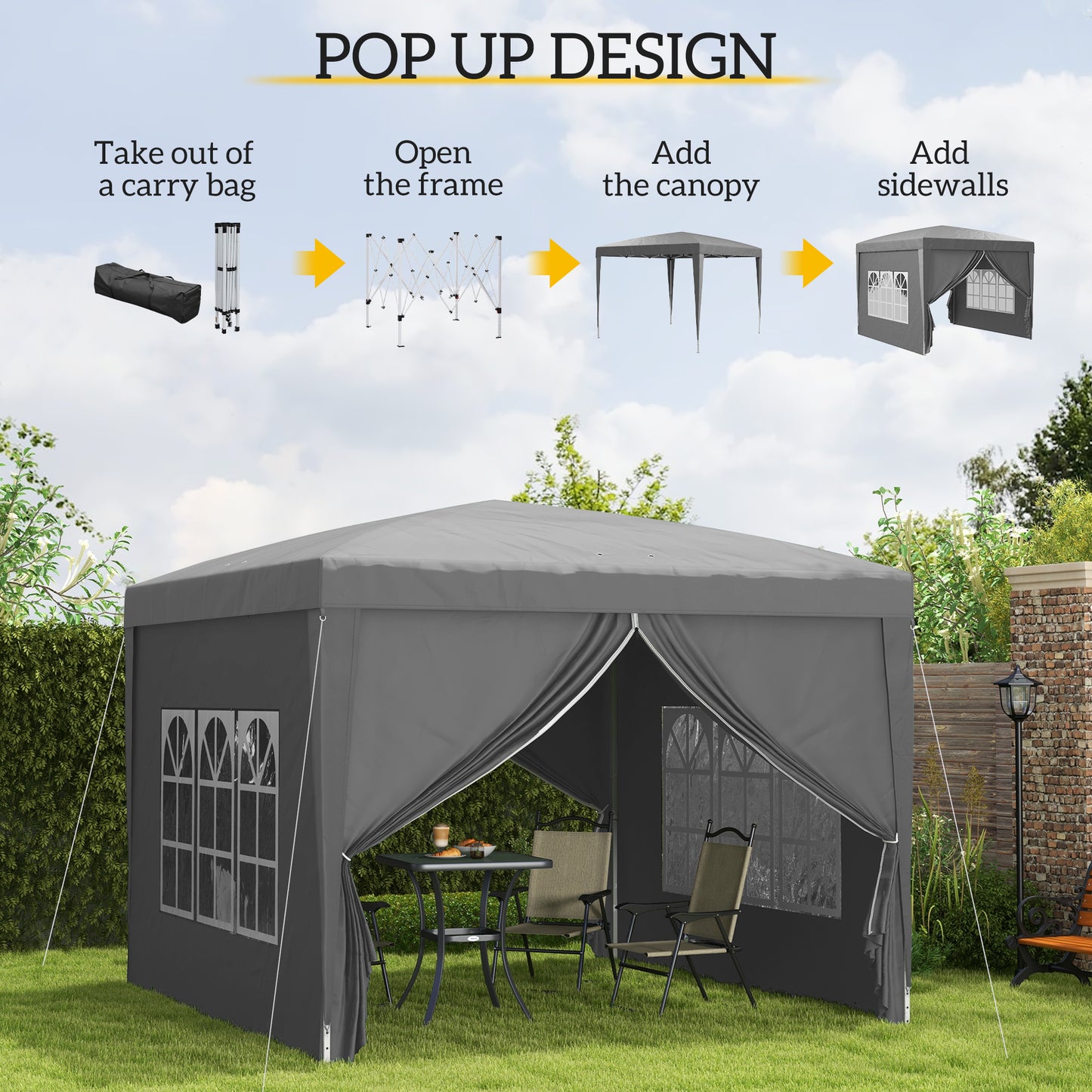 3 x 3 m Garden Pop Up Gazebo, Wedding Party Tent Marquee