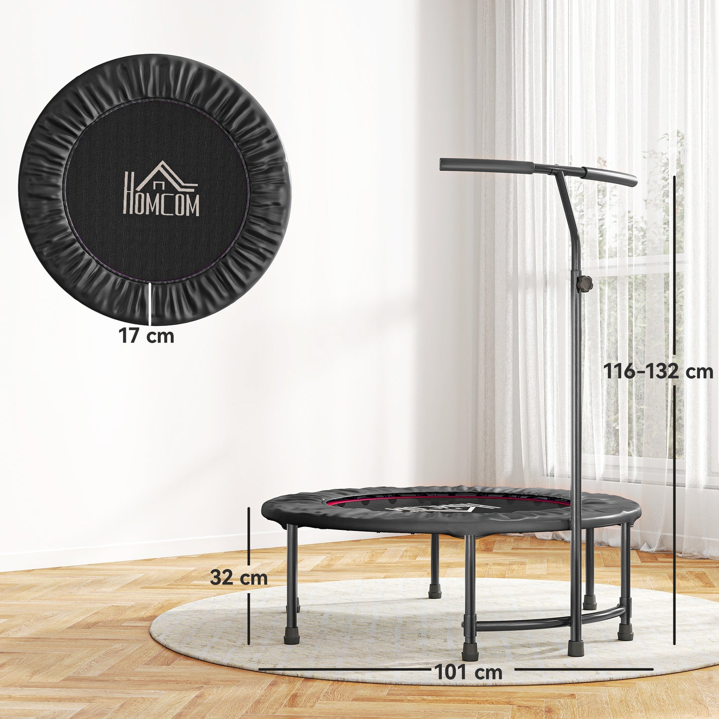 40" Fitness Trampoline with Adjustable Handle, Rebounder Trampoline