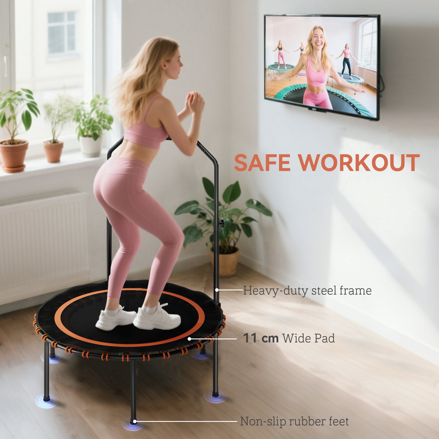 40" Foldable Fitness Trampoline Rebounder with Handle