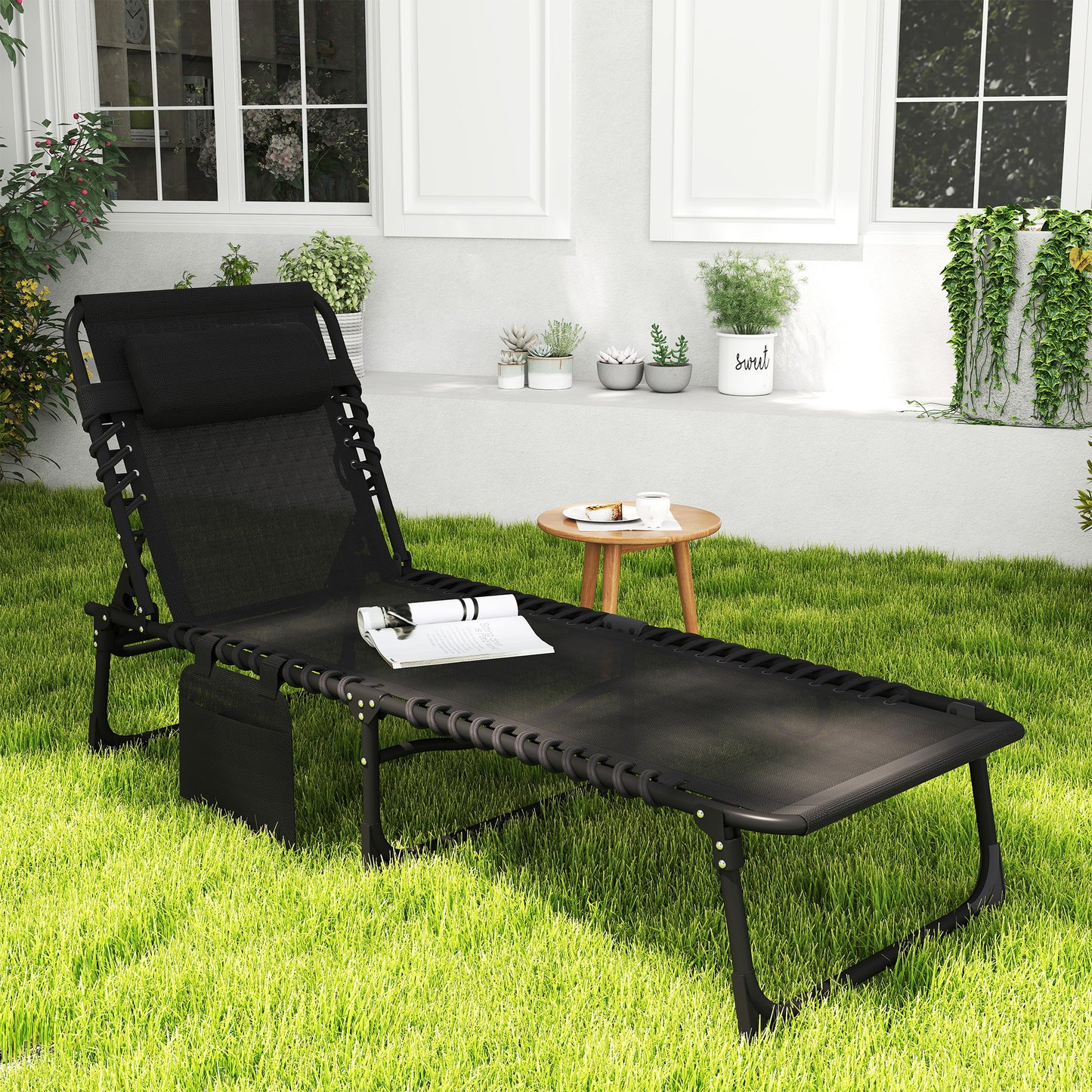 Portable Sun Lounger, Folding Camping Bed Cot