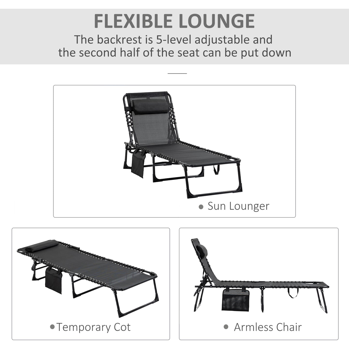 Portable Sun Lounger, Folding Camping Bed Cot