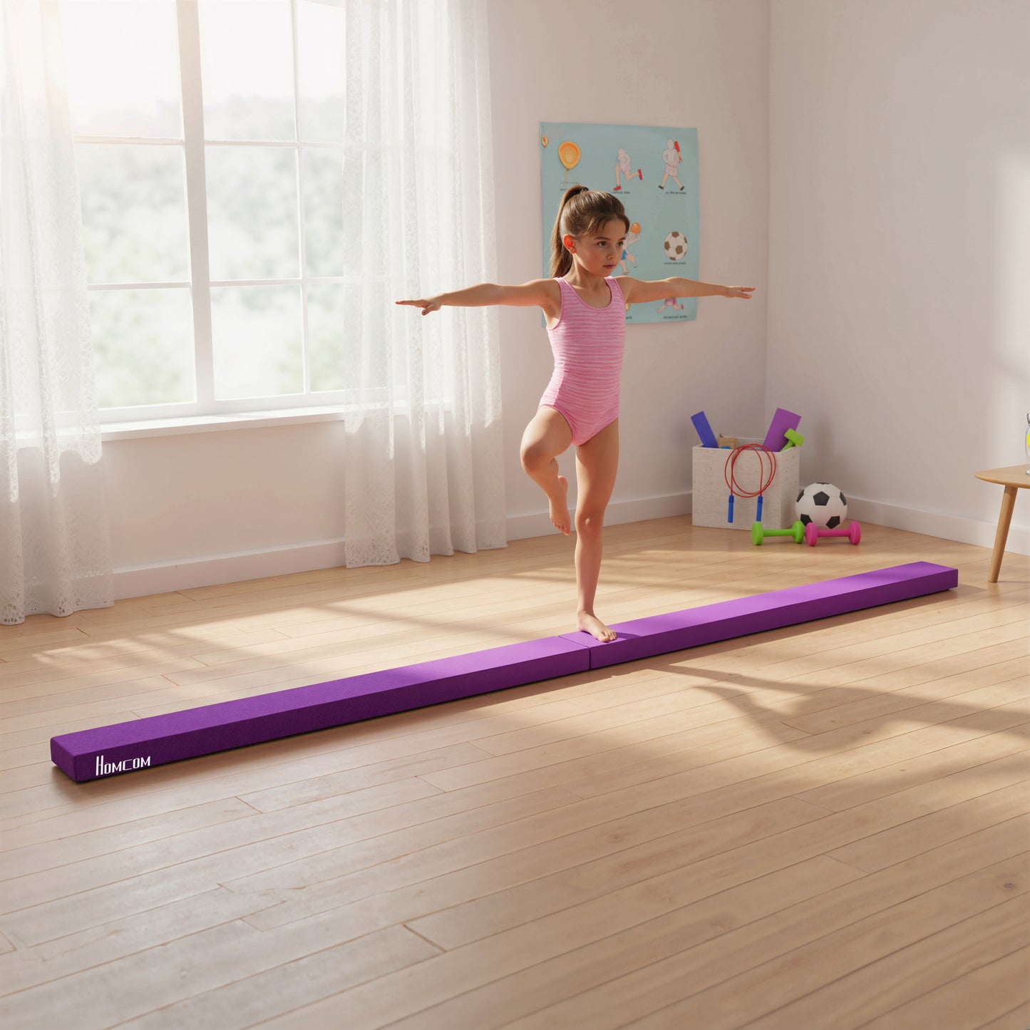2.4M 8FT Gymnastics Folding Balance Beam Home Gym Training Exercise