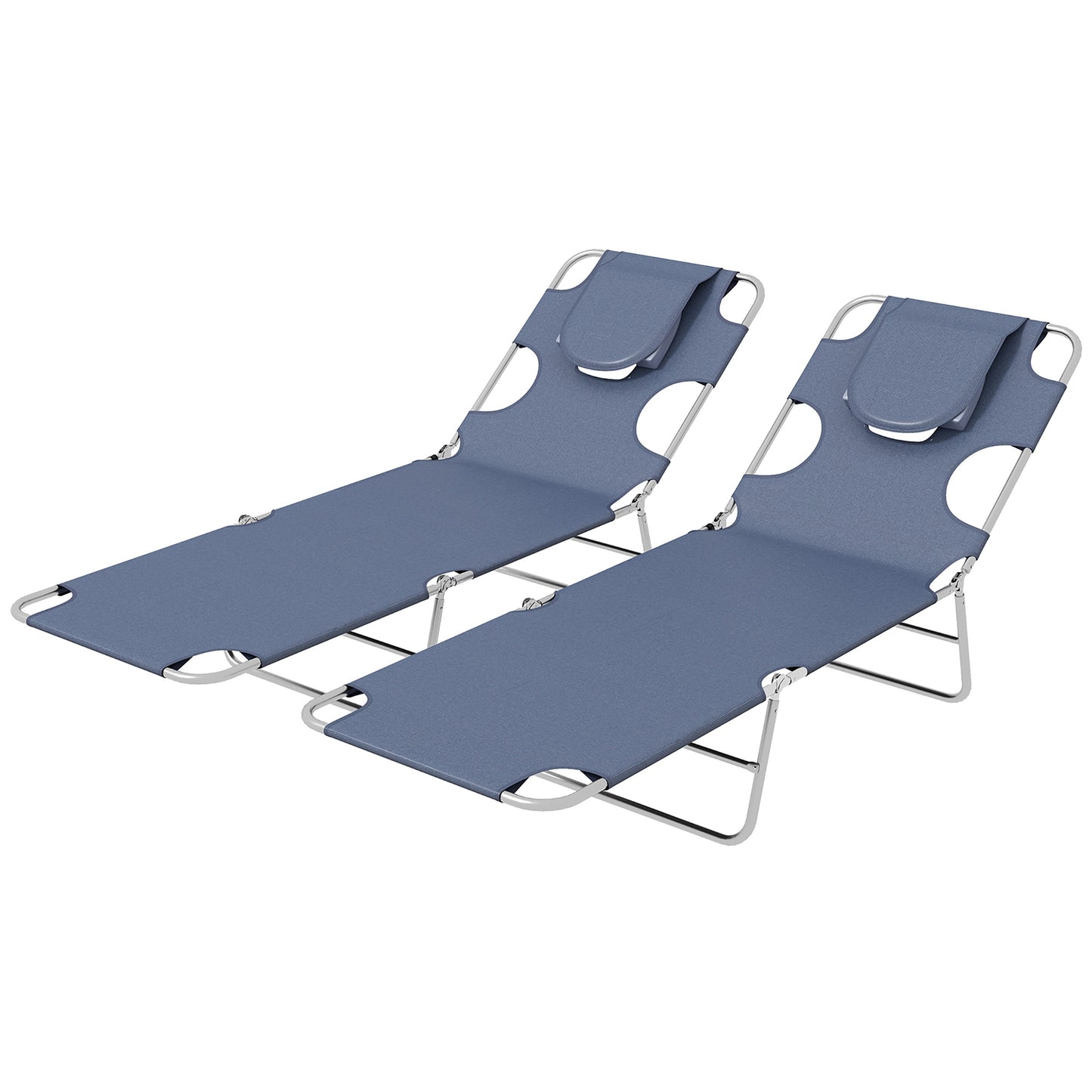 Foldable Sun Lounger Set of 2 with Reading Hole