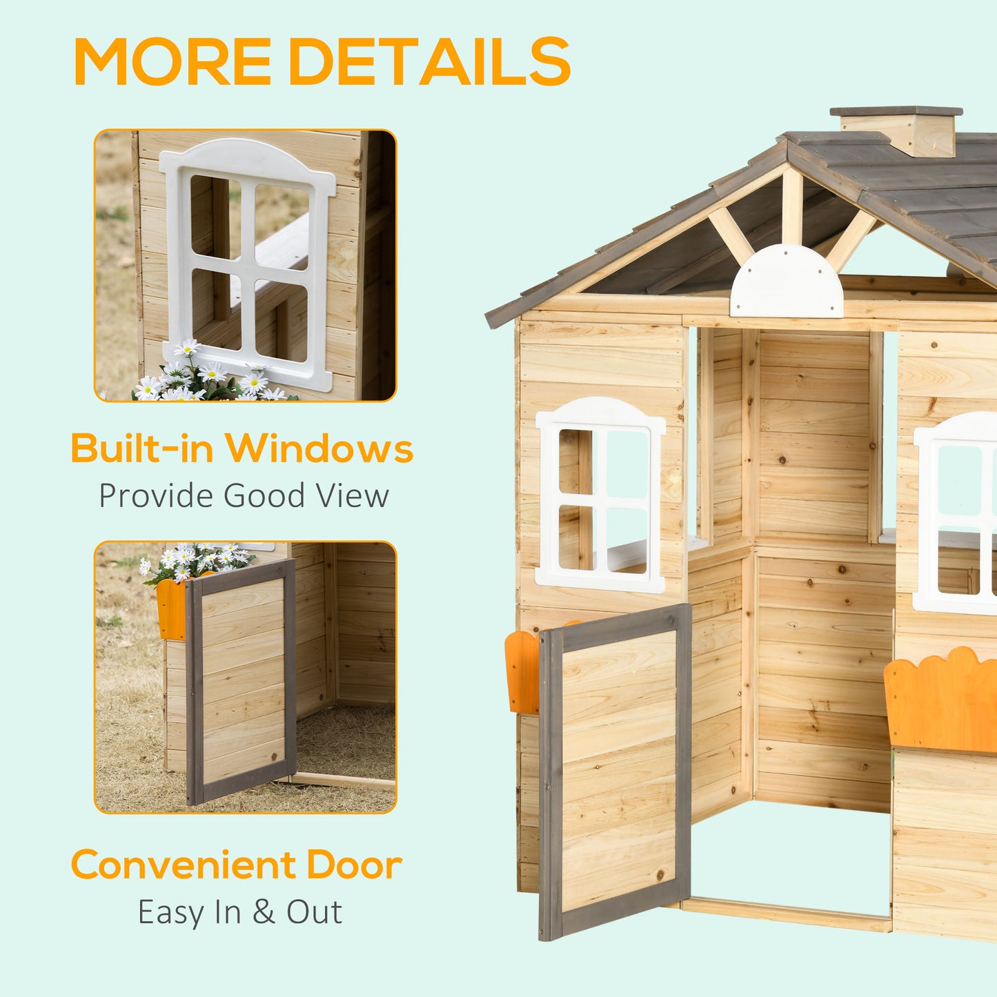 Wooden Playhouse for Kids Outdoor Wendy House with Door, windows