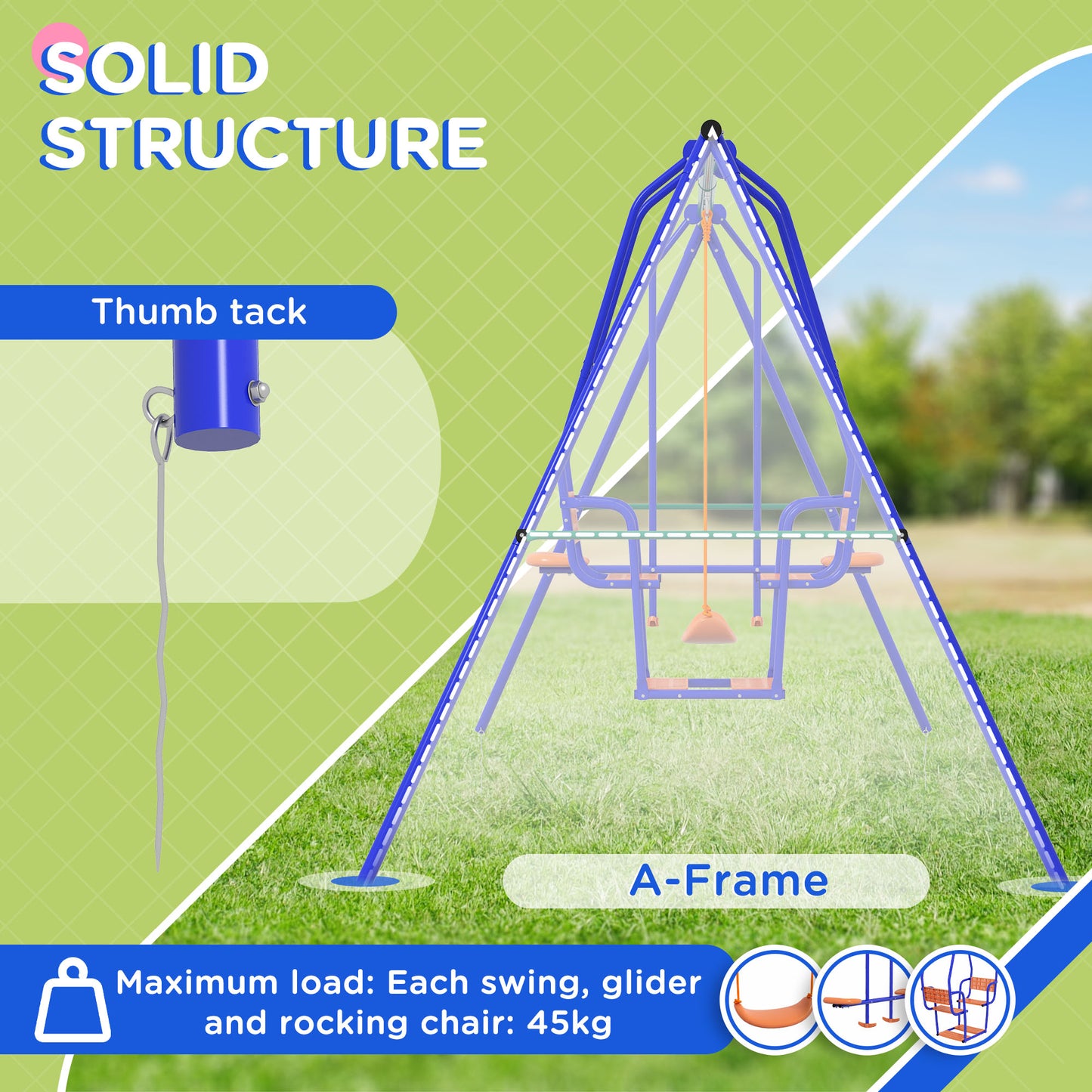 Three-In-One Kids Metal Swing Set with Swing, Glider