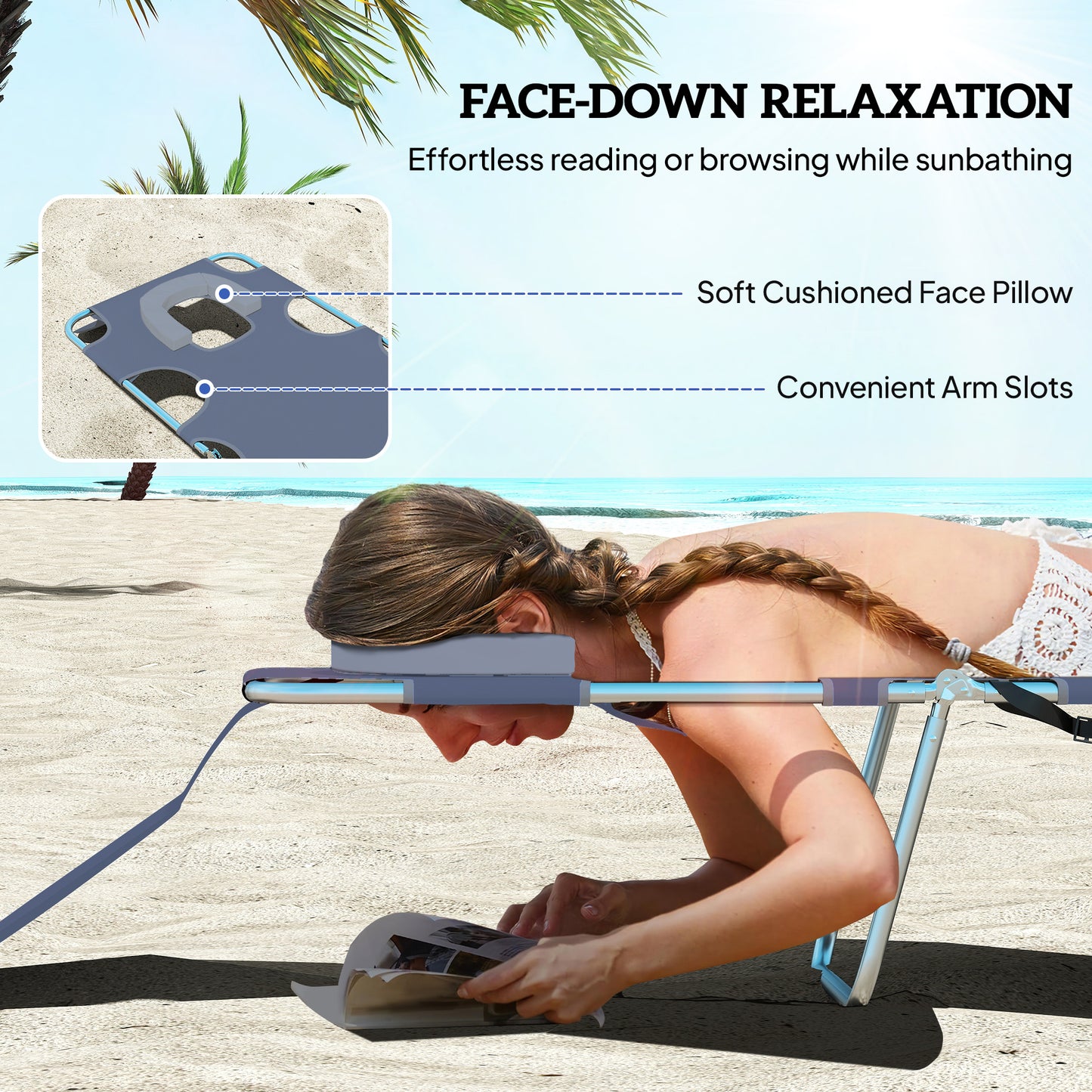 5-Position Adjustable Sun Lounger with Reading Hole and Side Pocket