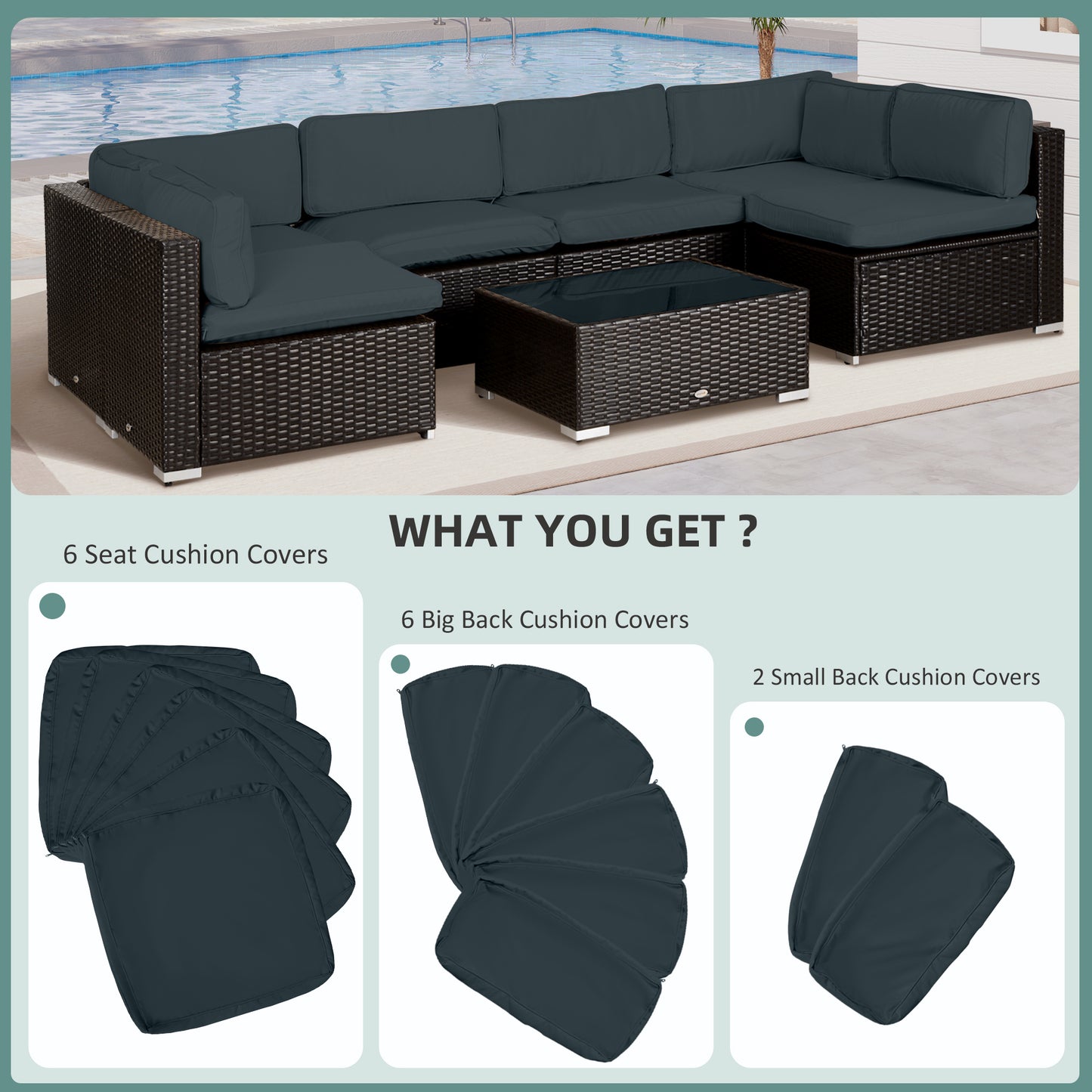 Garden Rattan Sofa Cushion Polyester Cover Replacement Outdoor- No