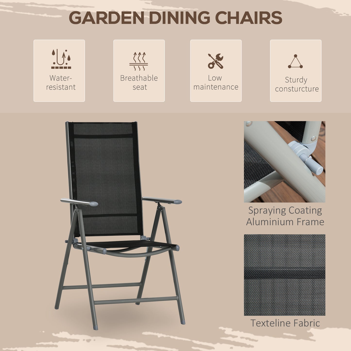 7 Piece Garden Dining Set, Outdoor Table and 6  Folding