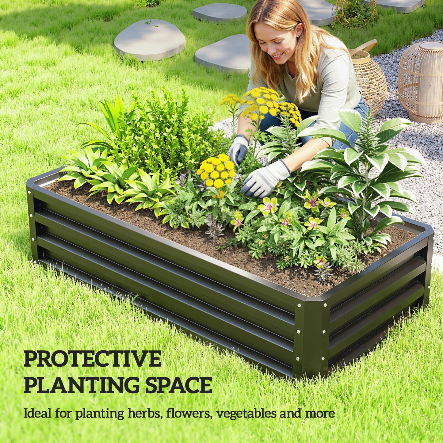 Raised Beds for Garden, Galvanized Outdoor Planters